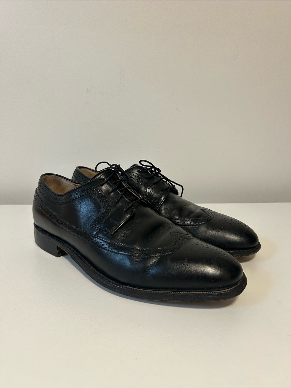 Men's Black Leather Wingtip Derby Shoes